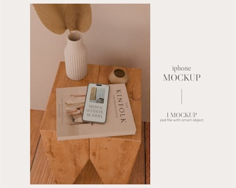 Aesthetic beige phone mockup, iphone mockup, psd file with smart object, CANDICE mockup