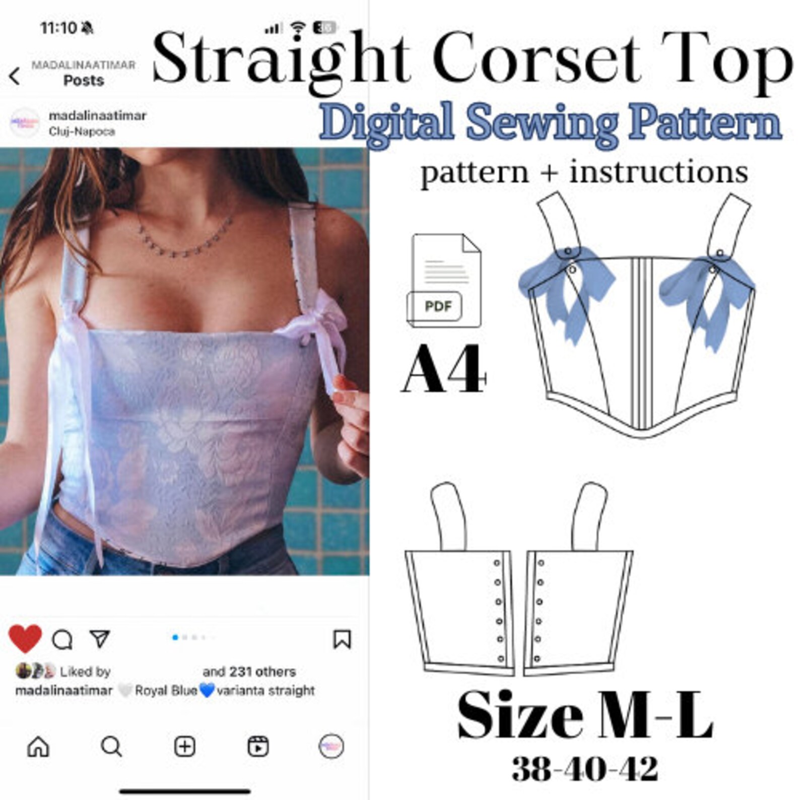 Straight Corset Top Sewing PDF Pattern M-L - Etsy