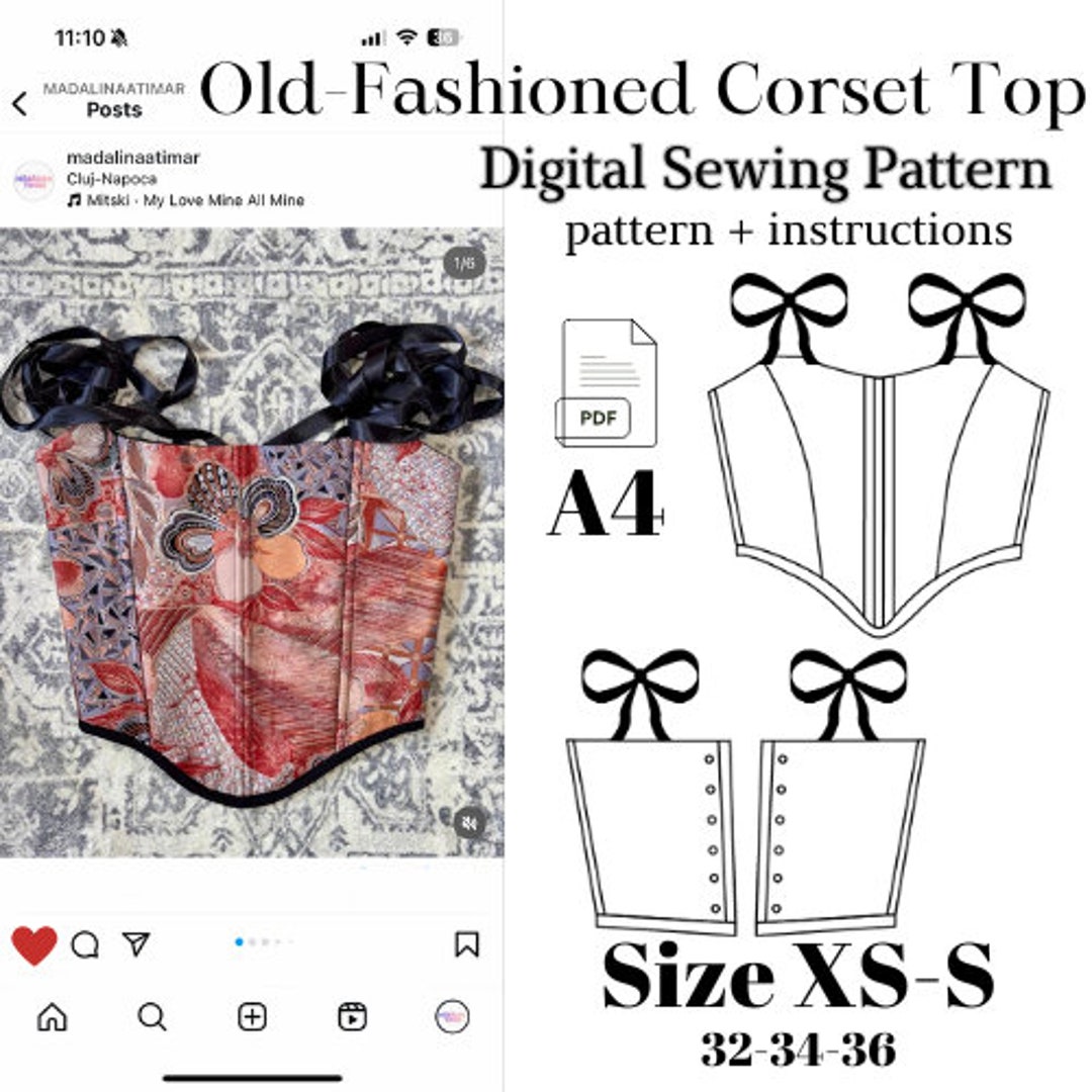 Old-fashioned Corset Top Sewing PDF Pattern XS-S-M-L - Etsy