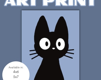 Jiji Art Print 4x6 5x7 8x10 // Kiki's Delivery Service // Studio Ghibli Fanart // Wall Art // Cat Lover Gift // Weeb Nerd Gift Idea