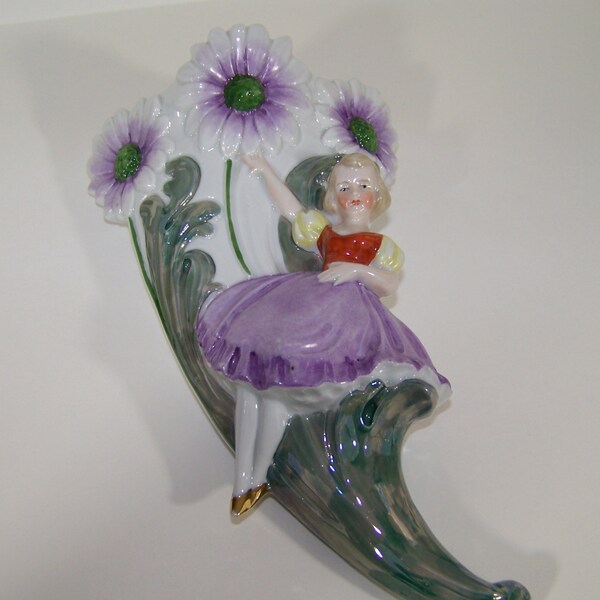 Vintage Art Deco German Flower Girl Wall Pocket