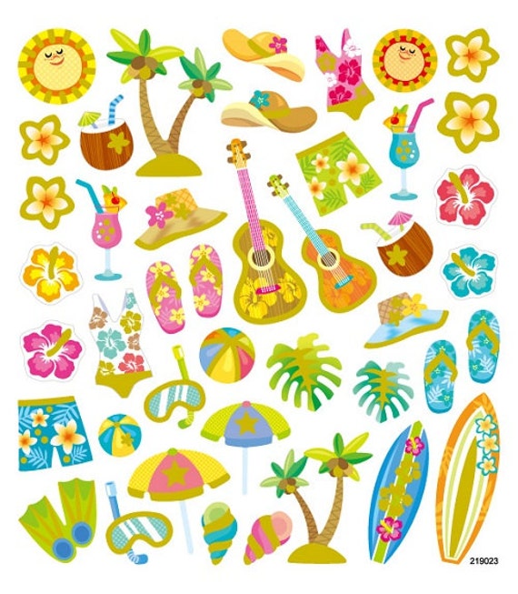 tropical stickers hawaii glitter sticker tropical beach etsy