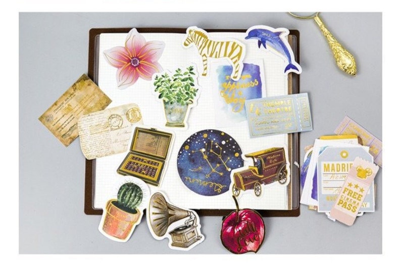 MMK06A007 Retro Goodies Flake Sticker Vintage Goods Gold Foil Sticker 24 pieces