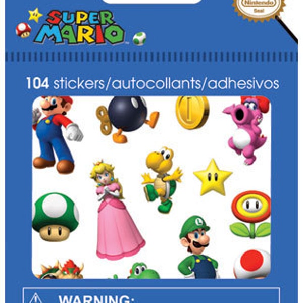 Nintendo Super Mario Sticker • Mario, Luigi, Princess Peach, Bowser, Yoshi, Toad (104pcs) Card Making • Crafts • Party Favor • Kids (ST4760)