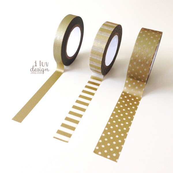 3 Metallic Gold Washi Tapes (78 Feet/Pkg) Decorative Tape Gold Washi Tape Set (42601-1)