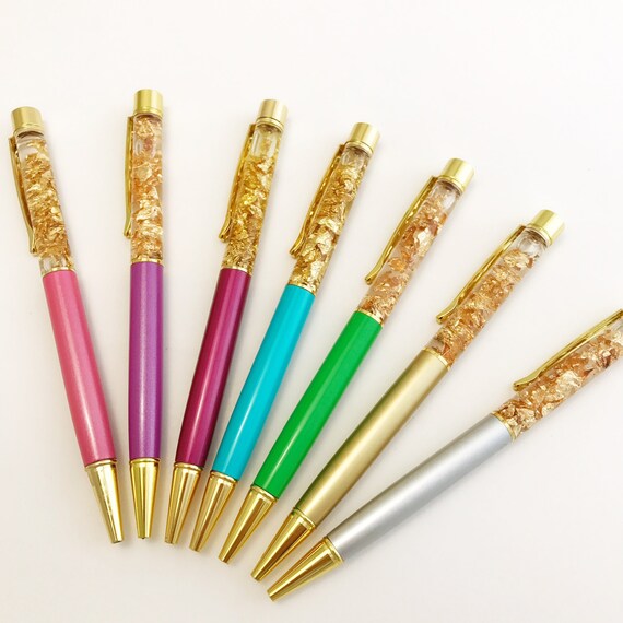 Items similar to Gold Foil Ballpoint Pen • Gold Flakes Pen • Cute Pen