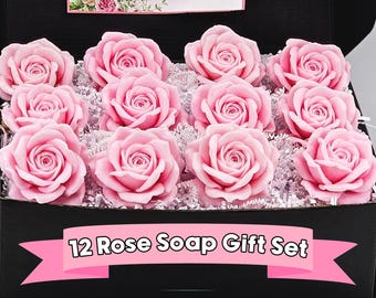 Caja de regalo con flores de jabón hechas a mano con aroma a rosas: un regalo elegante para mamá.