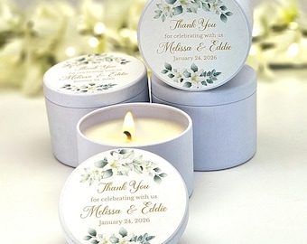 Hochzeitskerzen - Gastgeschenke - personalisierte Gastgeschenke, individuelle Blumenkerzendosen, elegante Gastgeschenke für die Hochzeit, handgegossene Sojakerzen