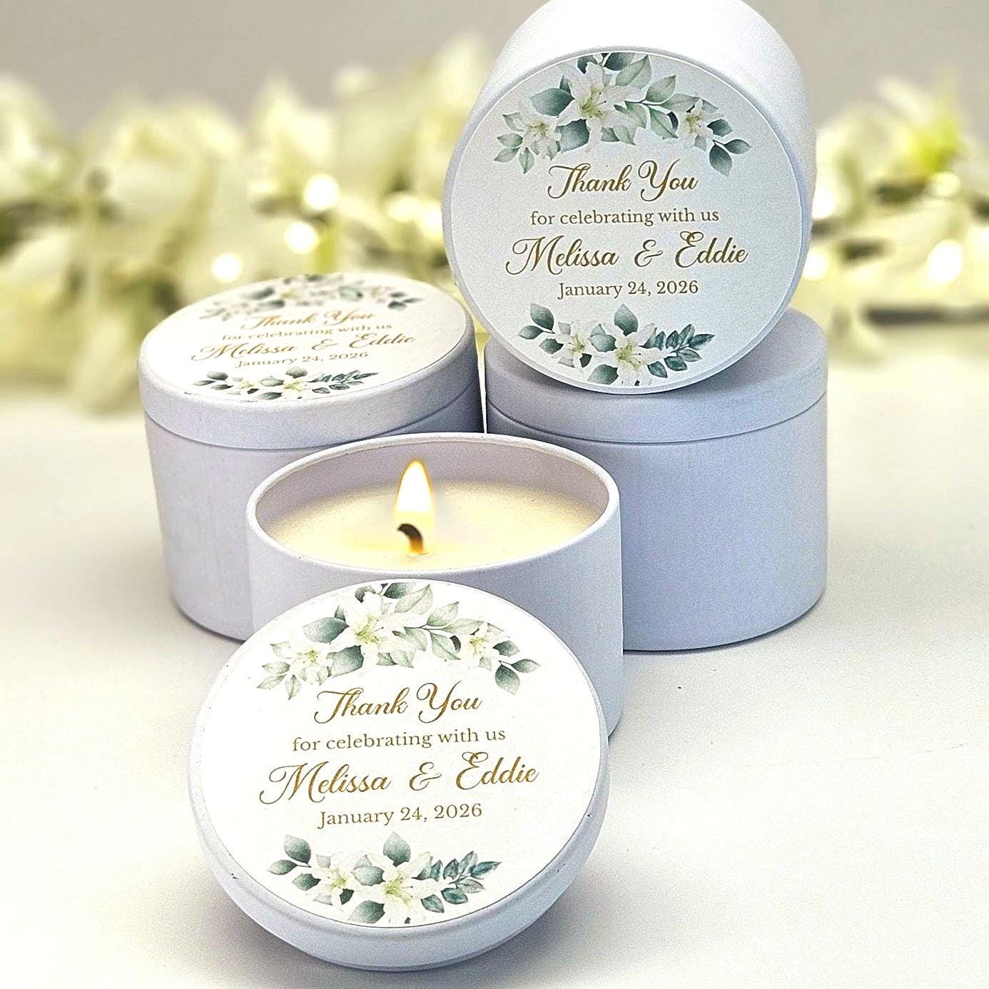 Wedding Candle Favors – Personalized Candle Favors, Custom Floral ...
