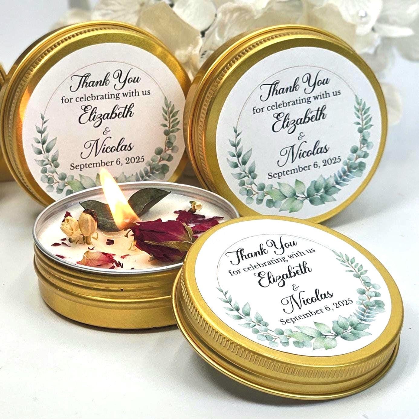 Eucalyptus Bridal Shower Favors Candles Flower Tin Candles Personalized Bridal Shower Candle Favors With Flowers Candle Favors Wedding Gifts