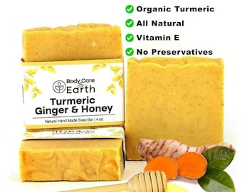 Organic Turmeric & Honey Soap Bar | Ginger Exfoliating Handmade Soap for Face and Body