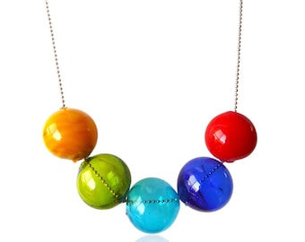Rainbow Glass Beads Statement Necklace: Handmade Boho Jewelry