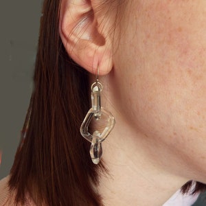 Chain statement earrings, Long Clear Glass earrings, links Dangle earrings image 5