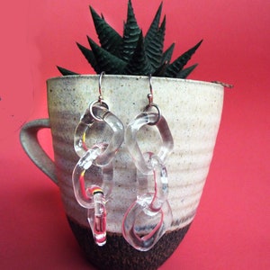 Chain statement earrings, Long Clear Glass earrings, links Dangle earrings image 7