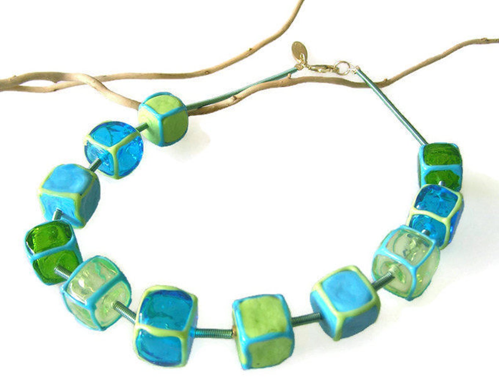 Turquoise Statement Necklace Funky Geometric Beaded Necklace Etsy