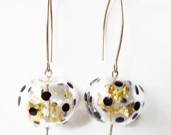 Doted Lampwork Glass Earrings: Handmade Beaded Dangle Earrings