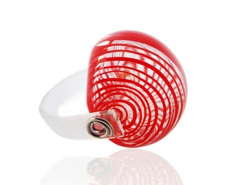 Red Shell Glass Statement ring, Oval Bubble Lampwork bead ring, Transparent everyday ring, Boho Jewelry, Unique gift