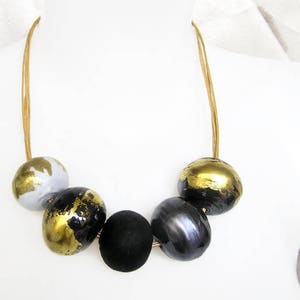Black Bold statement necklace. Glass beaded necklace. image 4