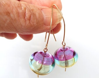 Rainbow Glass Bead Dangle Earrings: Handmade Gold-Filled Boho Jewelry