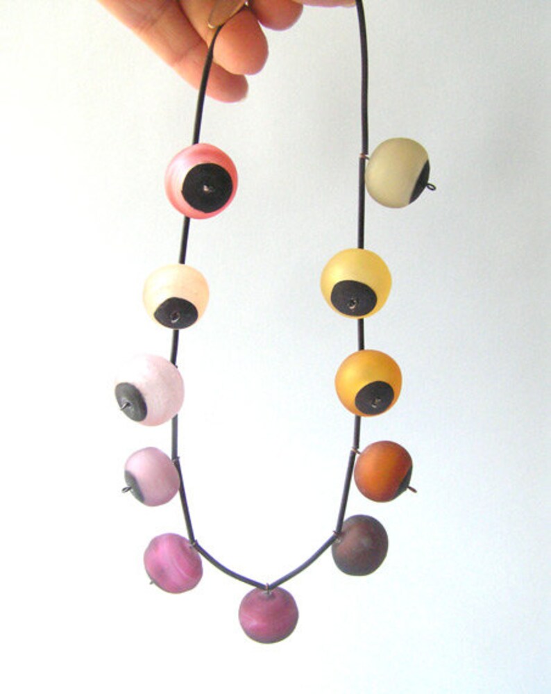 Earthy colors glass beads necklace Purple statement necklace