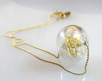 glass bead pendant, minimalist clear bubble pendant