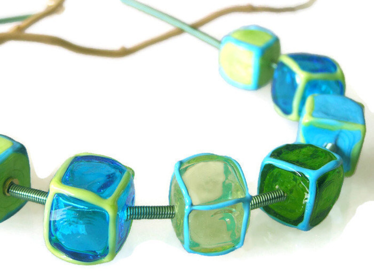 Turquoise Statement Necklace Funky Geometric Beaded Necklace Etsy