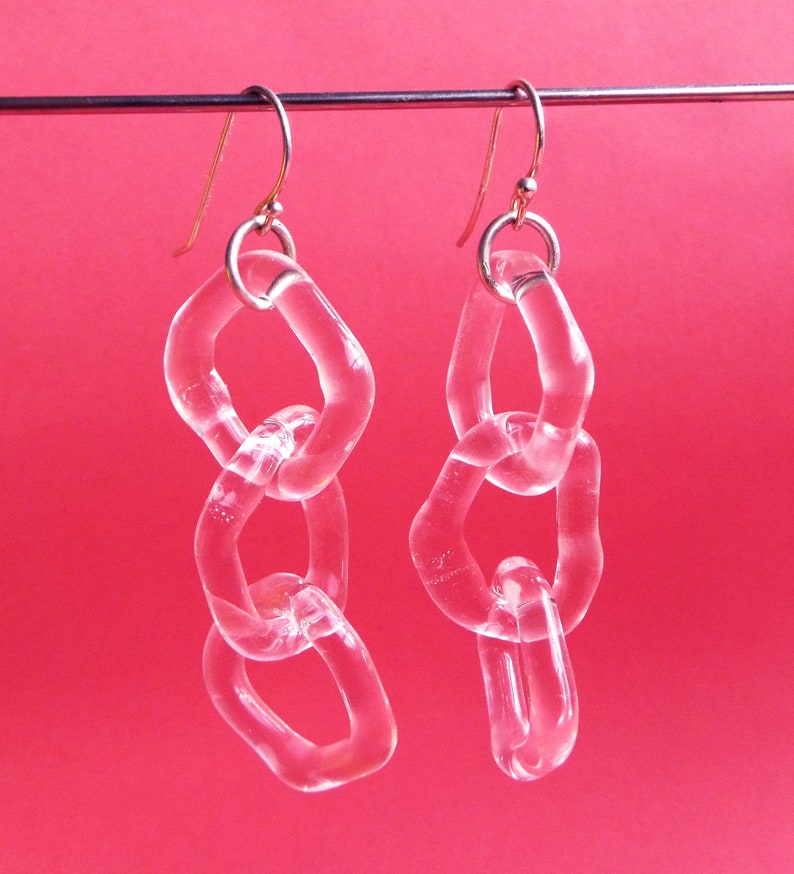 Chain statement earrings, Long Clear Glass earrings, links Dangle earrings image 9