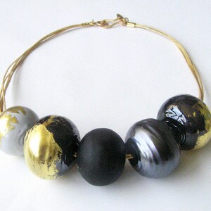 Black Bold statement necklace. Glass beaded necklace. image 7