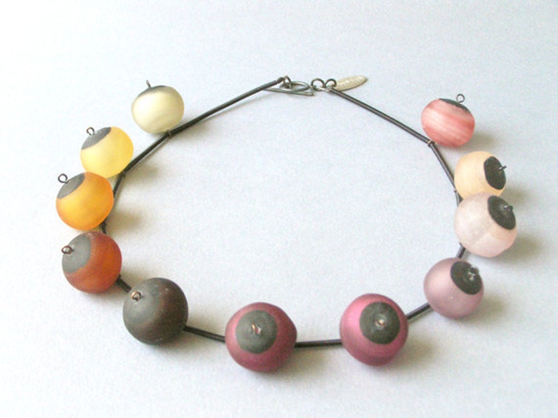 Earthy colors glass beads necklace Purple statement necklace