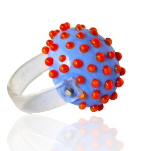 Bold Blue Chunky Dotted Glass Cocktail Ring - Handmade Lampwork Statement Ring