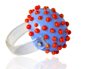 Bold Chunky anello punteggiato, anello Statement Glass, anello Blue Dome Cocktail, regalo per lei