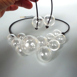 Handmade Clear Glass Bubble Cluster Necklace - Lightweight Bib Beads Necklace