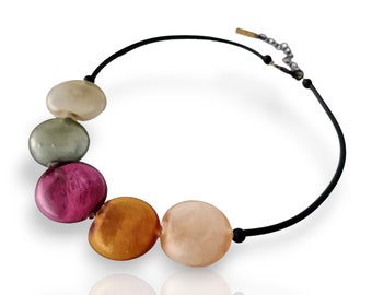 Handmade Lampwork Glass Disk Bead Necklace: Multicolor Statement Jewelry