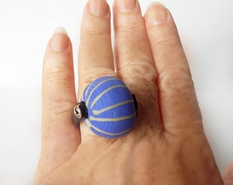 Shell Blue cocktail ring, Glass beaded ring, Bold Lampwork Statement ring