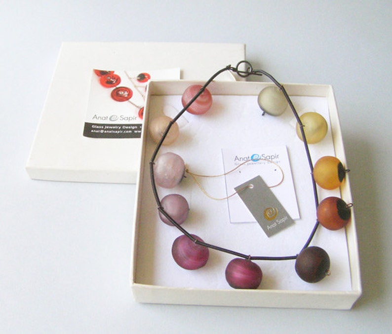 Earthy colors glass beads necklace Purple statement necklace