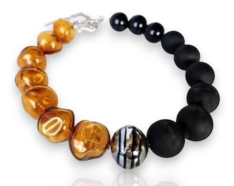 Statement honey and black bold necklace, lampwork glass beaded necklace