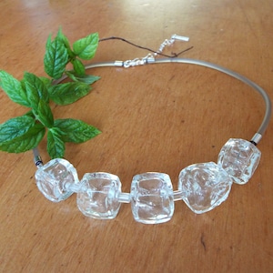 Handmade Clear Glass Cube Necklace: Minimalist Statement Jewelry