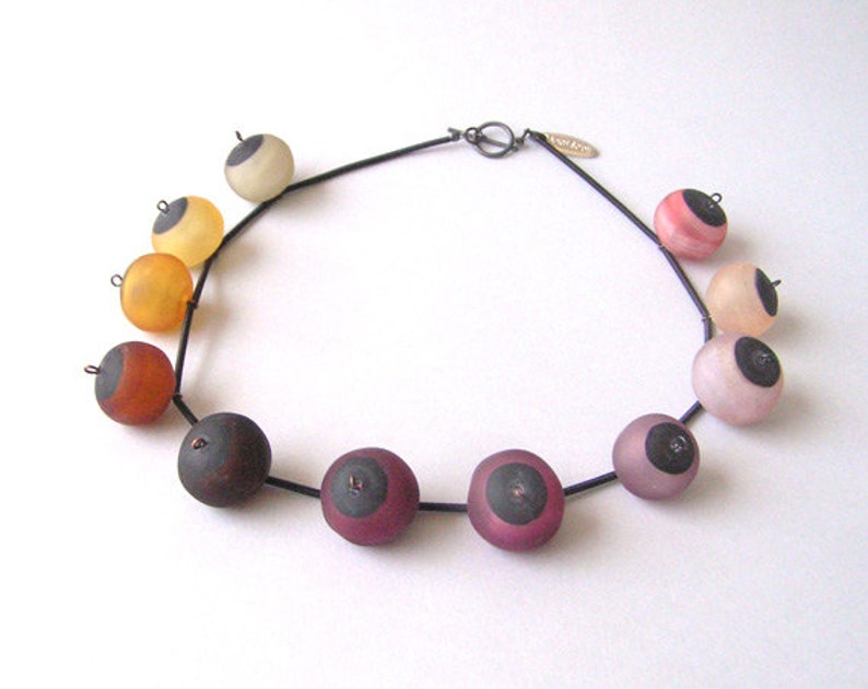 Earthy colors glass beads necklace Purple statement necklace
