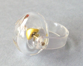 Cocktail Bubble glass ring, Clear statement dome ring