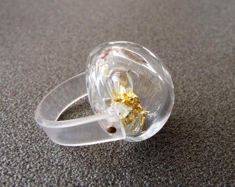 Handgjord lampwork-glasbubblaring: Statement-ring i 22k bladguld