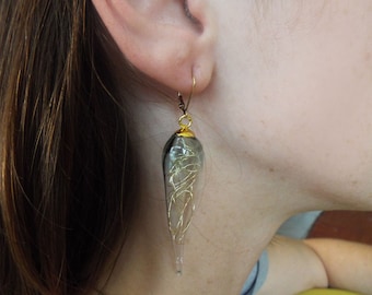 Unique Smoked Gold Glass Dangle Earrings - Handmade Statement Jewelry