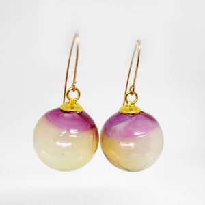 Bubble Glass Pink Dangle Earrings - Hand Blown Glass Bead Statement Earrings - Lightweight Gold-Filled Hooks - Gift Box Included