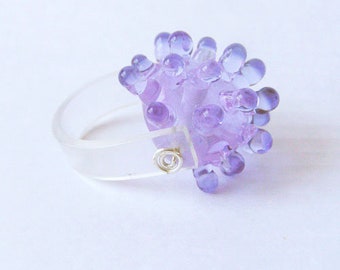 Handmade Purple Lampwork Glass Spike Ring - Statement Cocktail Jewelry