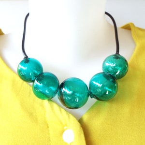 Teal Green Bubble Beaded Glass Statement Necklace - Handmade Jewelry