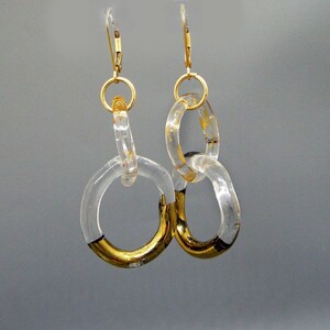 Clear and Gold Rings Glass Earrings - Handmade Statement Earrings for Her