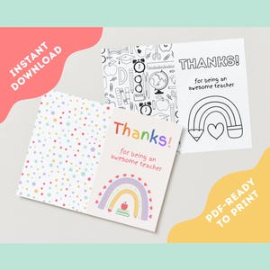 Lehrer Dankeschön Karten + Geschenkanhänger in Farbe + Schwarzweiß PDF Digitaler Download