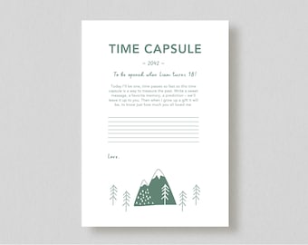Zeitkapselkarte für die erste Geburtstagsfeier eines fröhlichen Campers (Bearbeitbare digitale Vorlage)