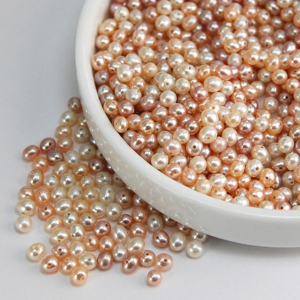 3.5 mm Fresh Water Pearls, 25 Loose Pearls, Natural Pearls, Jewelry Making Supplies, Loose Pearls, Light Peach, Pink and Cream mix Pearls
