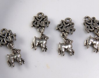 Sterling Silver Plated Knitting Charm: "I Love to Knit" Sheep Dangle