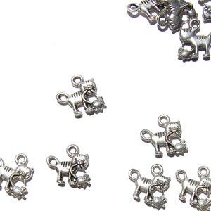 Antique Silver Cat and Mouse Charm: Pewter Jewelry Making Supply